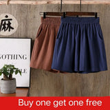 Women's Summer Shorts 100% Cotton High Waist Shorts Loose Casual Solid Shorts Pants Streetwear Elastic Waist Buy One Get