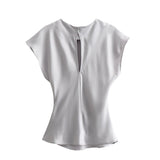 Spring Satin Texture Blouse 2451305 Knot Flute Skirt 2448305-Outfit