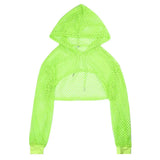 Crop Tops Mesh Fishnet Solid Shirt Blouse Beach Casual Long Sleeve Hollow Out Hoodies Pullovers Sun Protection Top