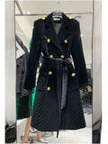 QUALITY Newest Fashion 2023 Designer Overcoat Women's Double Breasted Plaid Belted Velvet Long