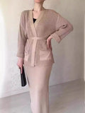 Fongt Knitted Knitted With Long Sleeve Open Shirt Two-Piece Set In The Long-Sleeved Skirt In The Autumn/Winter Of 2025