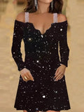 Sequins Goth Sexy Off Shoulder Slim