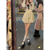 Summer New Two Piece Sets Elegant Velvet Lace Square Collar Slim Fit Tops Women+ Y2k High Waist Ruched A-line Skirts-Outfit