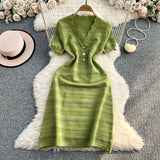 Fongt Stunning Green Dress Woman 2025 Summer New French High-End Temperament Knitted Dress
