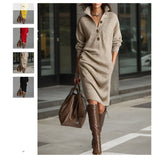 Fongt New Autumn Casual Button Collar Loose Straight Knitted Long Sweater Skirt