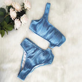 Fongt New Solid Color One-Shoulder One-Piece Swimsuit Sexy Ladies