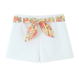 Fongt Women's Explosive Print Thin Scarf Ornament Hanging Neck Top High Waist Shorts Set