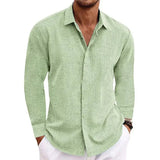 Fongt Men's Linen Long-Sleeved T-Shirt Loose Sweatshirt Solid Long-Sleeved Cotton Shirt Men's Large Size Men's