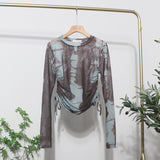 Fongt Collar Tie-Dye-Print Slim Long-Sleeved T-Shirt T-Shirt T-Shirt With Sunscreen 8159