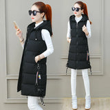 2024 Autumn And Winter New Korean Version Loose Long Cotton Vest Female Thick Warm Hooded Padded Clothes Vest Coat-Outfit