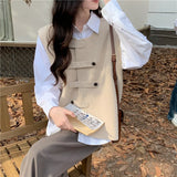 Fall Korean Irregular Loose Sweater Vest Lazy Wind Double-Breasted Knitted Vest Women's Cardigan-Outfit