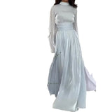 Fongt 2023 New Round Collar French Light Luxury Advanced Silk Light Dress-Outfit