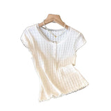 And Comfortable Solid Color Lace Lace Lace Collar Knitted Knit Shirt Short Sleeve Summer New Sweet Thin Top