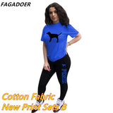 Summer Casual PINK Letter Print Two Piece Sets Women Short Sleeve Top And Skinny Pants Tracksuits Famale 2pcs