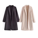 New Large Casual Woolen Coat Solid Color Autumn Winter Women's Coat Long Sleeve Women's Button Less Cardigan
