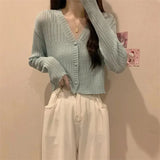 Fongt Women's Thin Outer Summer 2023 New Long-Sleeved V-Neck Coat Sunscreen Short Knitted Early Autumn Coat