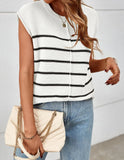 Fongt Women's Knit Sweater Vest Sleeveless Jumper Striped Seam Bone Stitching Casual Women's