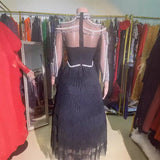 Black Half-High Collar Beaded Long Sleeves And Tenders To Puffy Long