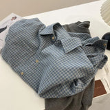 Fongt Version Of The Retro Grinding Blue Plaid Long-Sleeved Shirt Women 2025 Spring And Autumn New Loose Lazy Wind Outside The Top