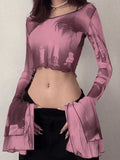 Cropped Flare Cuffs Mesh Blouse-Outfit