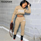Pink Letter Print Sweatsuits Long Sleeve Hoodies And Jogger Pants Two Piece Sets Tracksuit Female Fall Winter