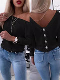 Fongt Small Fragrant Wind Long-Sleeved Knitted Shirt V Collar High-Waist Solid Color Short Coat Slimming High-End Sense