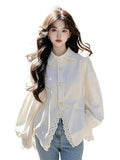 Fongt White Lace Splicing Shirt Women's New Spring 2025 Design Sense Age-Reduce T-Shirt Clothes