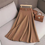 Fongt Women's Spring And Autumn Solid Color Casual Bvy Skirt With Belt