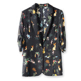 The Summer Of 2023, A New Black Heavyweight Small Suit Jacket For Women's Seven-Cent Sleeves Retro Brand Printed Loose Blouse-Outfit