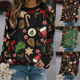 Christmas Printing T-shirt Plaid Women Casual Long Sleeve Shirts Blouse