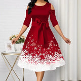 Long Sleeve V-neck Snowflake Print
