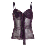 Fongt New Y2K Retro Print Bumpy Hottie Sexy Mesh Splicing Ribbon Low Chest Small Sling Vest