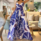 Fongt Spot Dress Flower Beach Dress Print Sling Medium Long Dress-Outfit