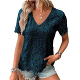 Lace Blouse Women Fashion Short Sleeve Summer Sweet Hollow Out White Shirt Women Tops Casual Loose Clothing Blusas