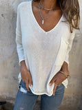 Fongt New Autumn And Winter V-Neck Long Sleeve Pocket Casual Knitted Sweater Top
