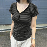 Fongt Cloth Forgets The Oblique Shoulder Stripes Thin Slim Long-Sleeved T-Shirt Sexy Bare Shoulders Simple Thin Casual Top