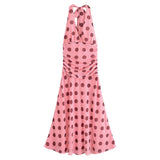 Fongt Women's Summer New V-Neck Casual Wave Dew-Hanging Neckless Dress