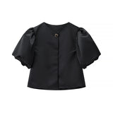 Fongt Homemade New Women's Classic Fashion Spring Fashion Casual Bubble Sleeve Shirt