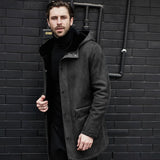 Fongt Long Jacket Fur One-Piece Velvet Jacket Multi-Grain Hooded Men's Coat