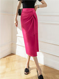 Women's Skirt Asymmetrical A-line 2023 Summer High Waist Solid Sexy Skirt Knee-Length Empire Chiffon Basic Woman