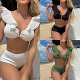 2024 New Special Fabric High-Waisted Lotus Edge Split Swimsuit Bikini