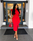 Red Midi Bodycon Dress African Dresses for Women Plus Size Dashiki Summer Clothing Split Evening Party Dress Africa Robe