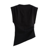 Fongt New Folding Decoration Asymmetric Cushion Shoulderless Top 0085845