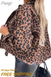 Leopard Print Washed Denim Jacket Women Raw-edges Short Jean Coat Casual Tops Spring Autumn Female Oversize Loose