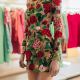 Fashion Half-Neck Peony Flower Embroidered Sexy Bag Of Hip