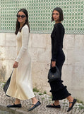 Fongt Leaf Side Knitted Dress Autumn And Winter 2024 Impact Color Splicing Elegant Retro
