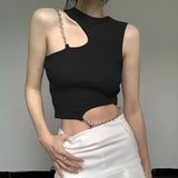 Fongt Street Irregular Metal Chain Repair Coat New High-End Bare Back Umbilly Short Sling Vest