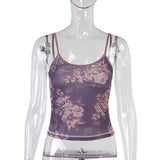 Fongt Women's Purple Print Design Sense Inside And Outside With Sexy Sling Mesh Gauze Breathable