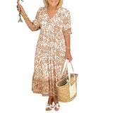 Fongt Summer Temperament Commuting Long-Term Broken Flower Tie-Dye Printing Large Code Loose Dress Women