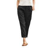 Summer Women's Cotton Linen Trousers Pants Solid Elastic Waist Oversized Pants Women Straight White Homewear Trousers